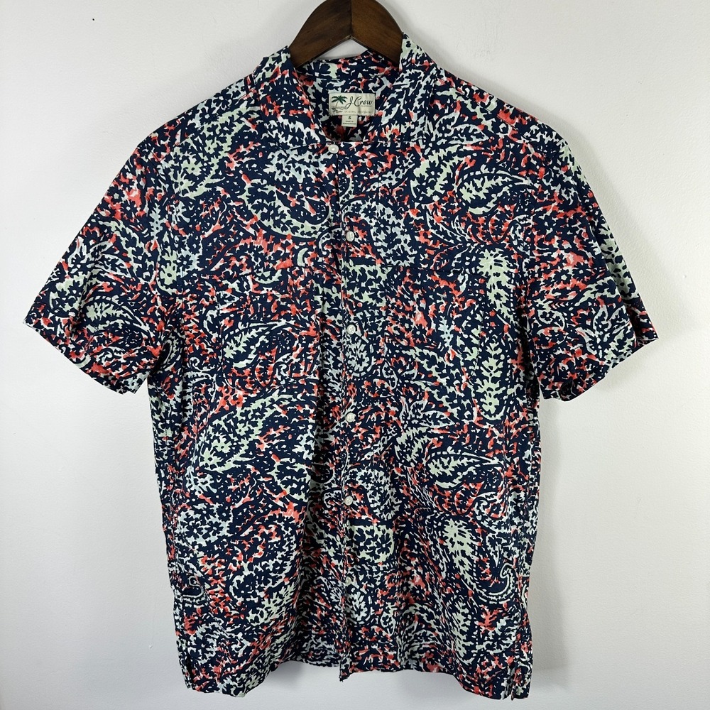 J.Crew Short Sleeve Button Up Shirt‎ Mens Small Slub Cotton Camp Collar Resort